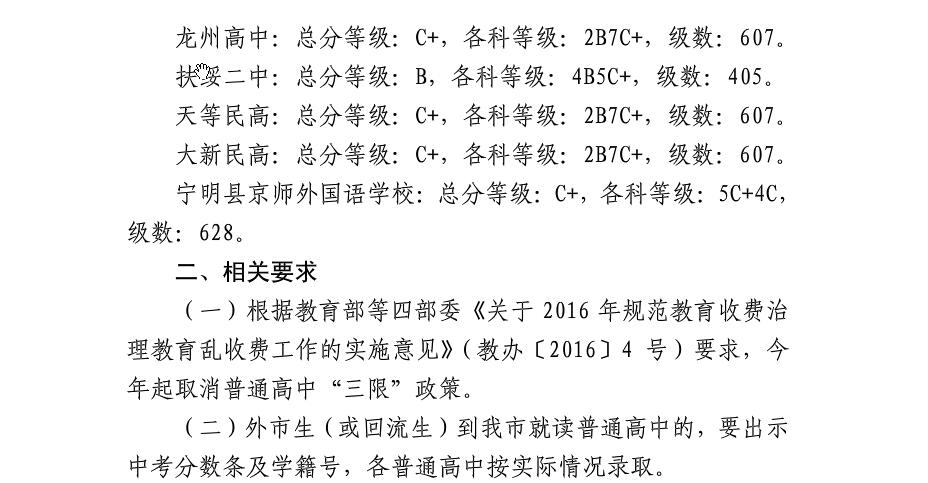 2016年广西崇左中考录取分数线公布3