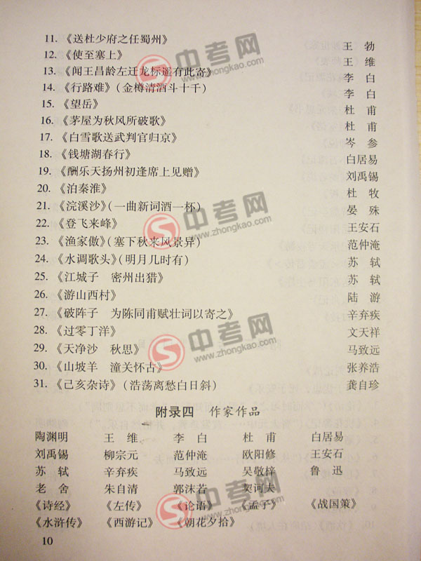 2010年北京语文中考说明下载-古诗文背诵篇目附录3-41