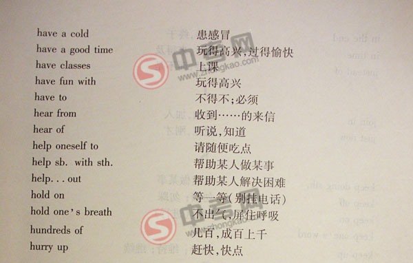 2010年北京英语中考说明下载-附录4习惯用语和固定搭配A-H6