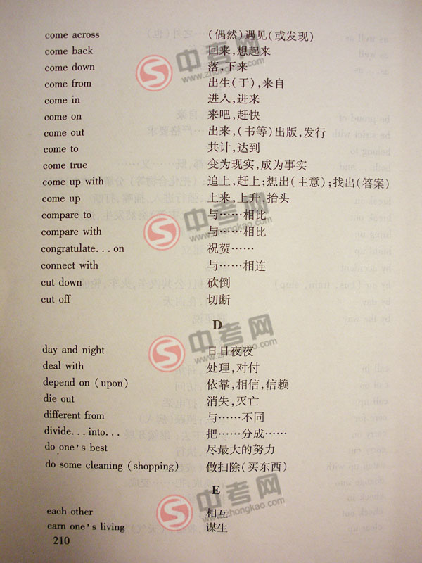 2010年北京英语中考说明下载-附录4习惯用语和固定搭配A-H3