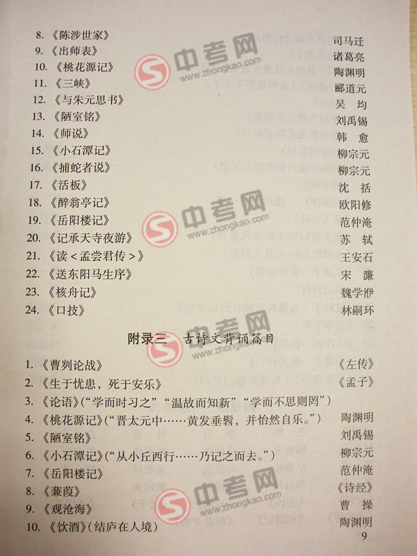 2010年北京语文中考说明下载-文言文阅读篇目附录22
