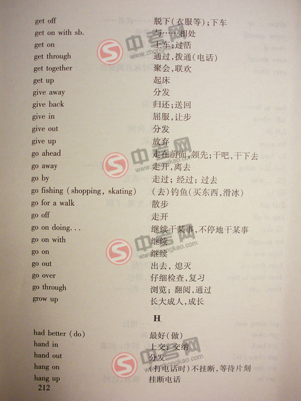2010年北京英语中考说明下载-附录4习惯用语和固定搭配A-H5