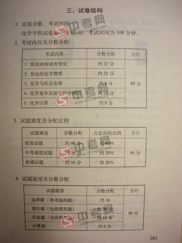 2010年北京化学中考说明下载-试卷结构1