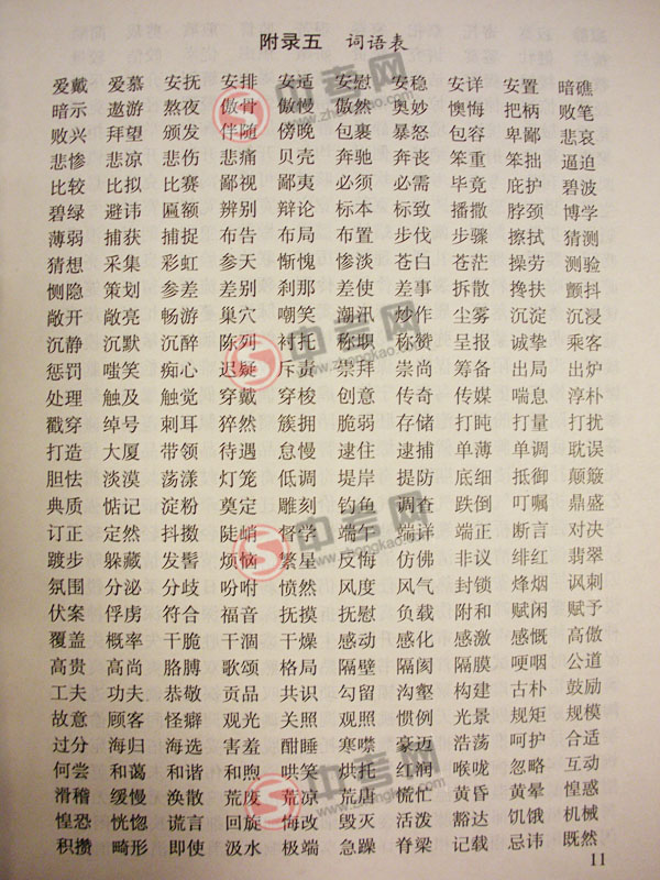 2010年北京语文中考说明下载-词语表附录51
