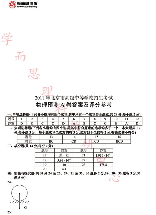 2011北京中考物理预测试卷（A）及答案9