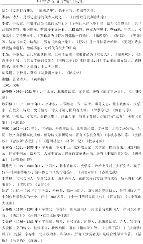 2011中考复习：中考考试中文学常识汇总3