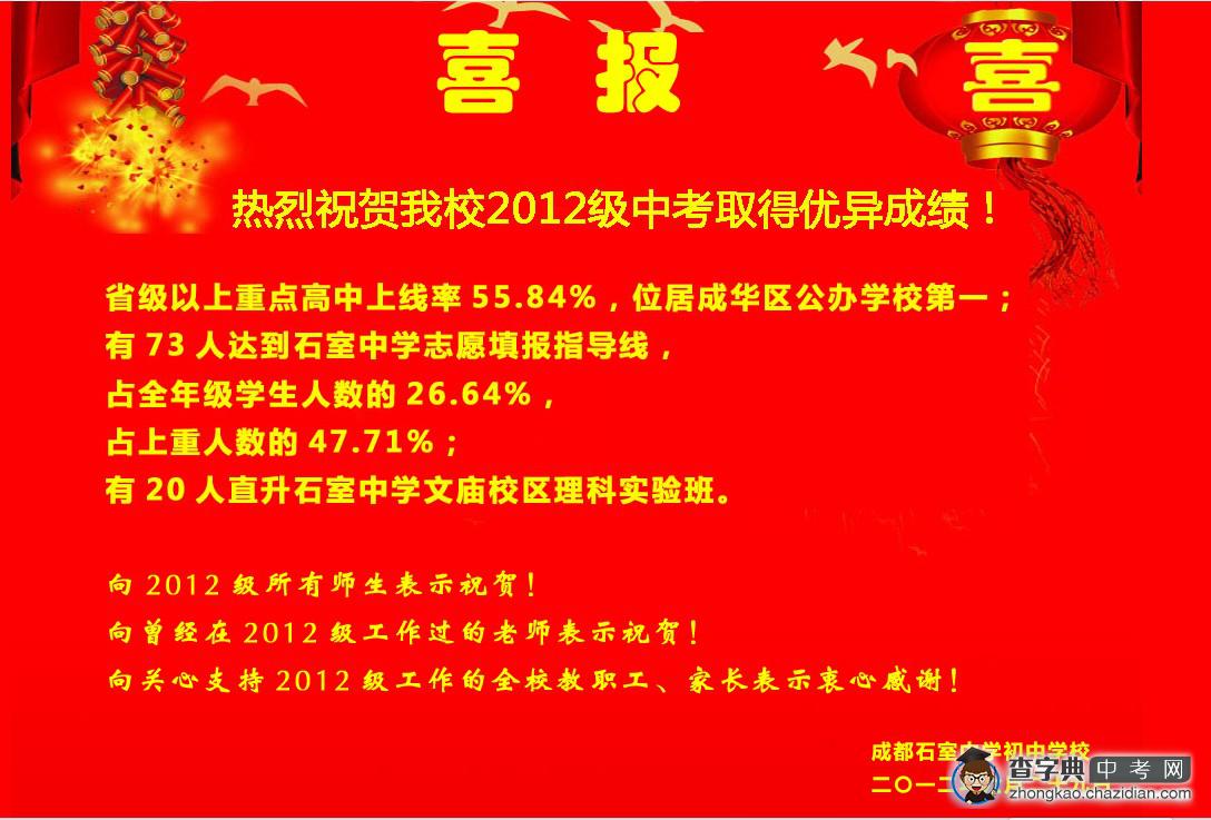 2012年成都石室中学初中学校中考喜报1