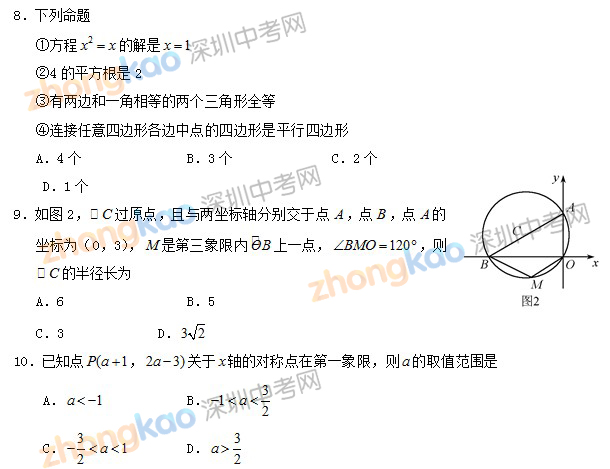 2012年深圳中考数学试卷及答案3