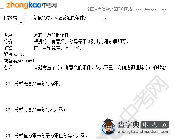 2015中考数学知识点讲解：分式有意义的条件1