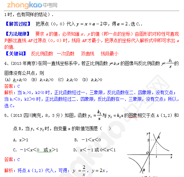 2014成都中考数学试卷分类汇编：反比例函数3