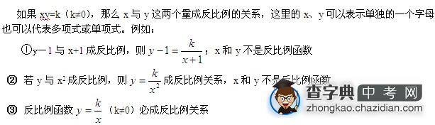 初三数学知识点：反比例关系与反比例函数的区别和联系1
