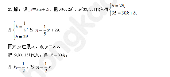 2015中考数学复习：一次函数专项检测题（七）含答案2