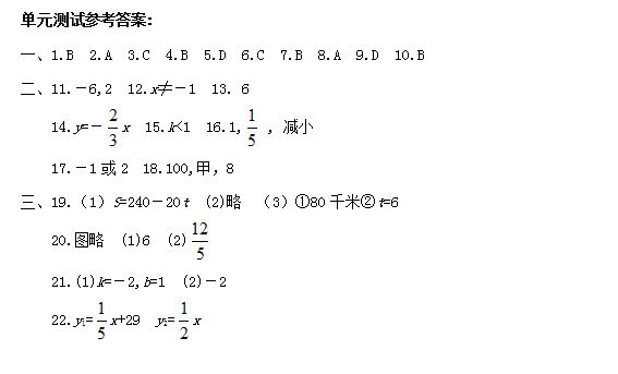 初中数学复习：一次函数单元检测题（六）含答案2
