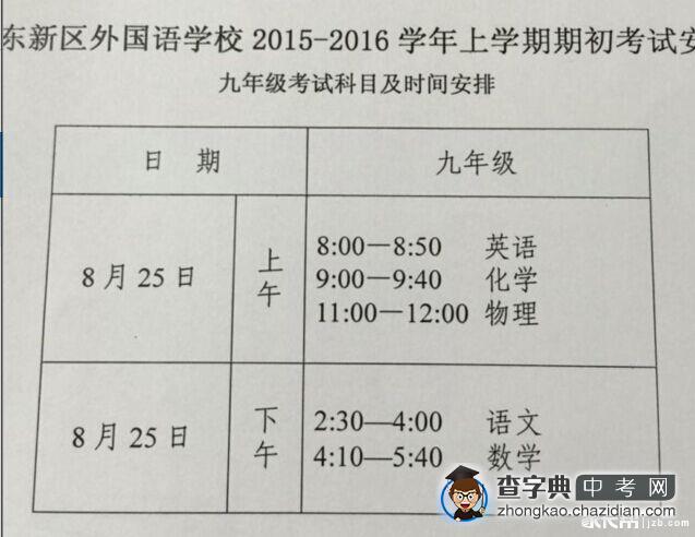 郑州东新区外国语新初三开学考试时间表1