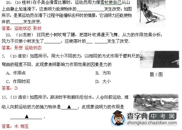 2010中考试题分类汇编：力的作用效果1