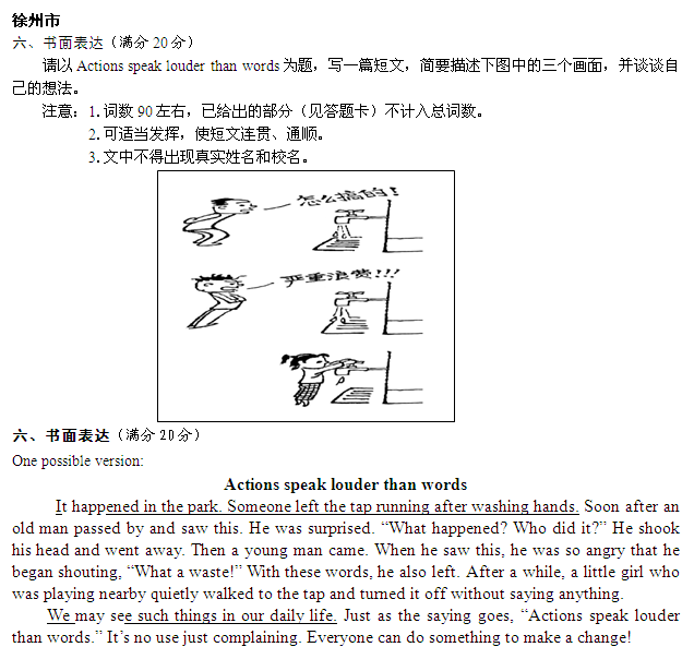 江苏省（徐州市）2015年中考英语试卷：书面表达1