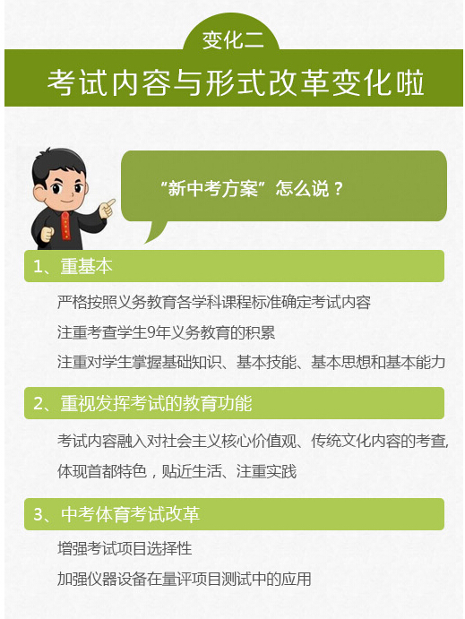 图解2018北京中考考政策的三大变化之二：考试内容与形式1