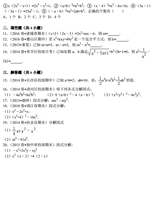 数学专题：整式乘除与因式分解2