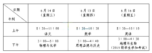 17年江苏连云港中考时间：6月14日1