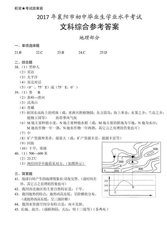 湖北襄阳2017年中考文科综合试题及答案11