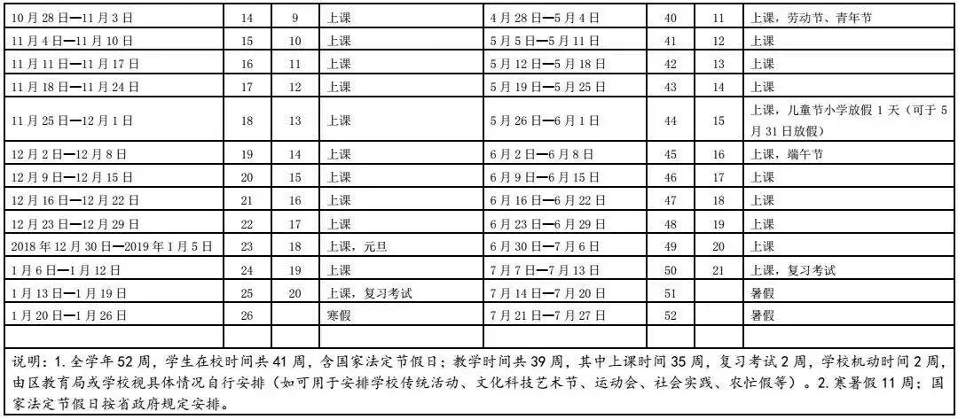 2018-2019学年广州义务教育及高中教育校历2