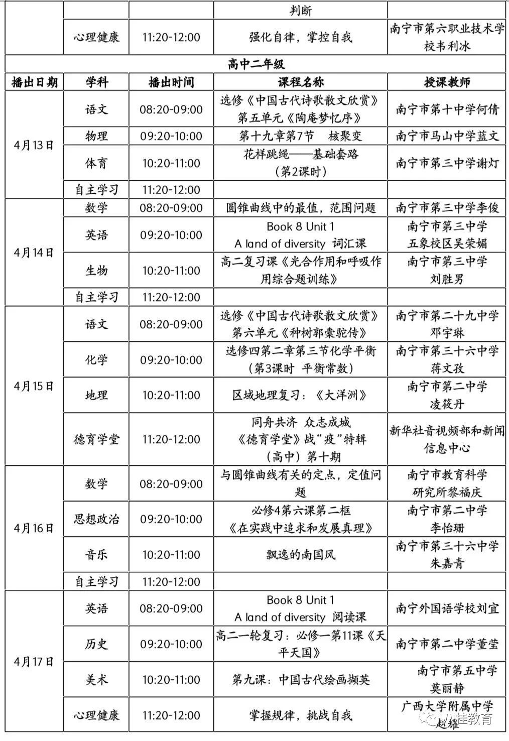 广西中小学“空中课堂”课程表完整版公布（4月13日8