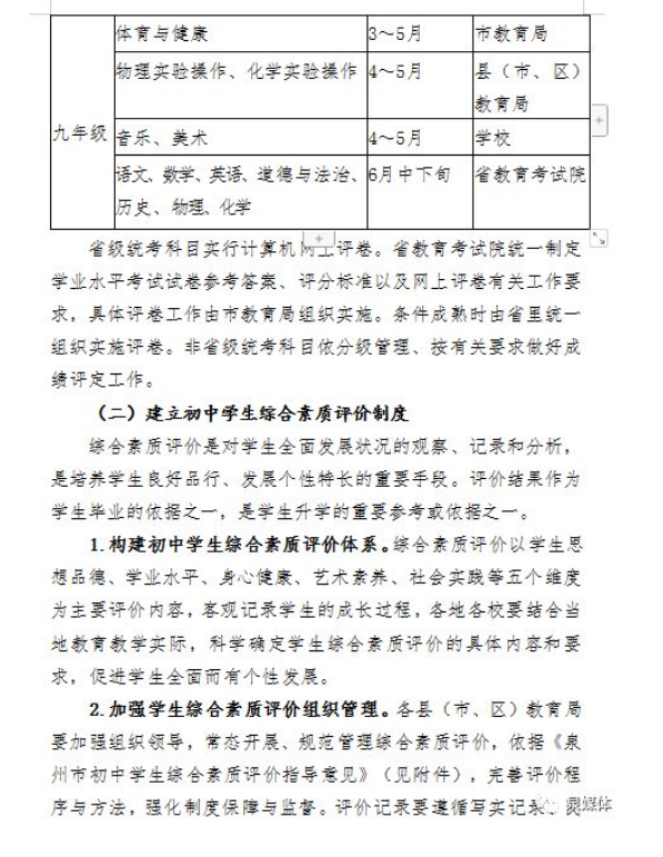 2019年福建泉州中考新政策解析8