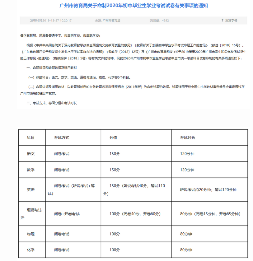 2020年广州中考试卷相关事项通知1