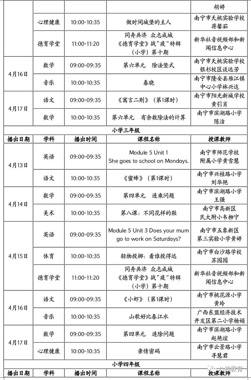 广西中小学“空中课堂”课程表完整版公布（4月13日2
