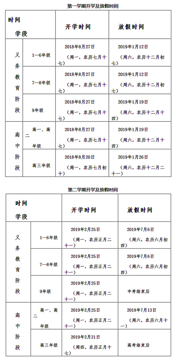 2019贵州中小学寒假放假时间公布（含校历）1