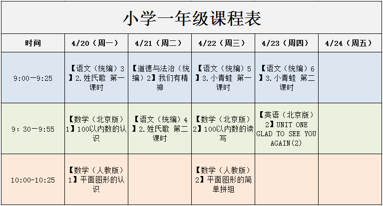 北京中小学“空中课堂”课程表完整版公布（4月20日1