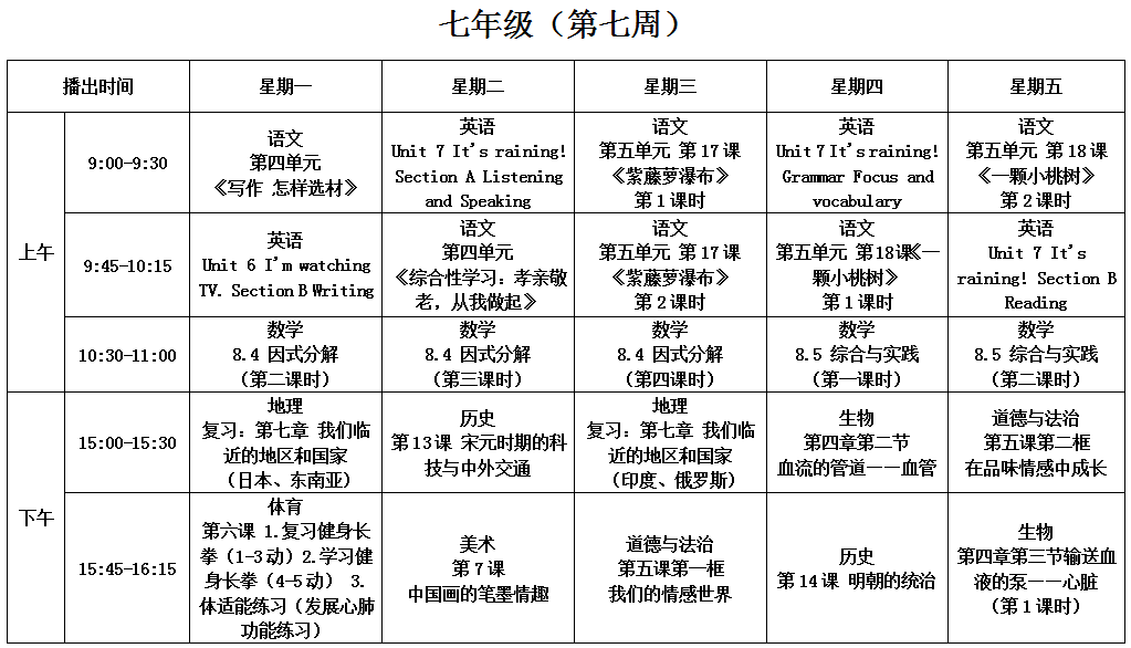 安徽​六安中小学“空中课堂”课程表完整版公布（4月13日7