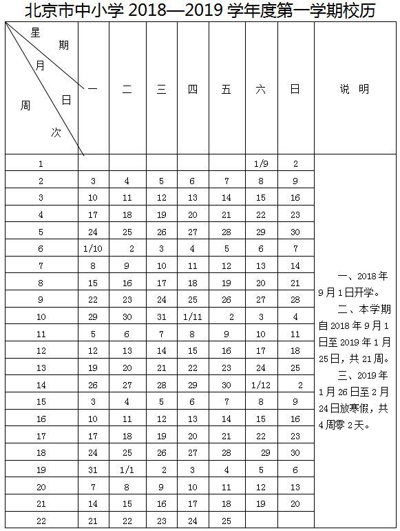 2018-2019学年北京中小学义务教育阶段校历整理1