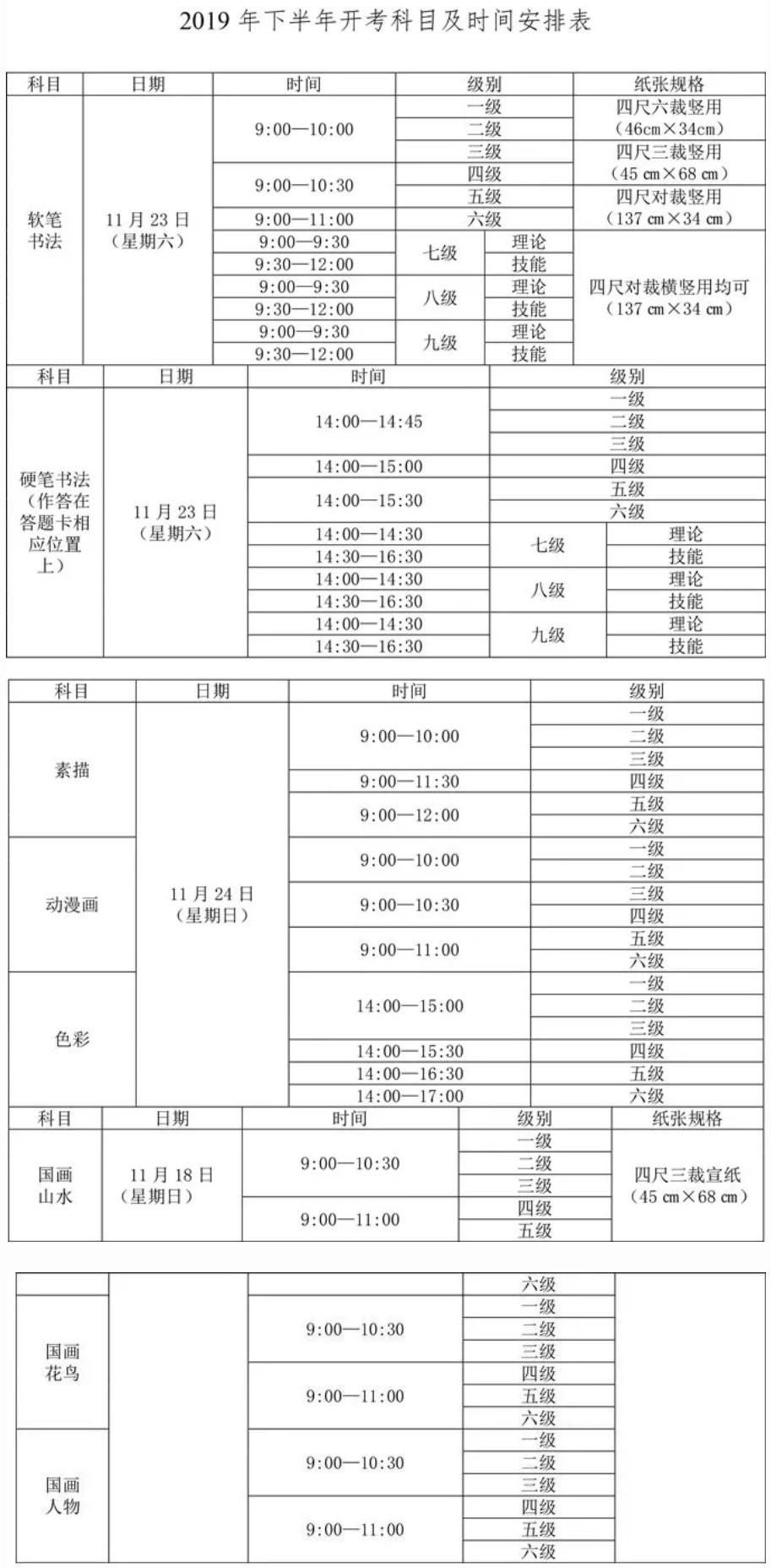 2019四川省下半年书画等级考试报考公告（中国教育考试网）1