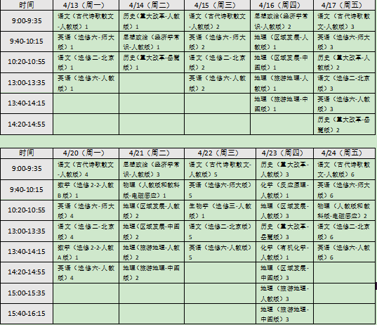 北京中小学“空中课堂”课程表完整版公布（4月13日11